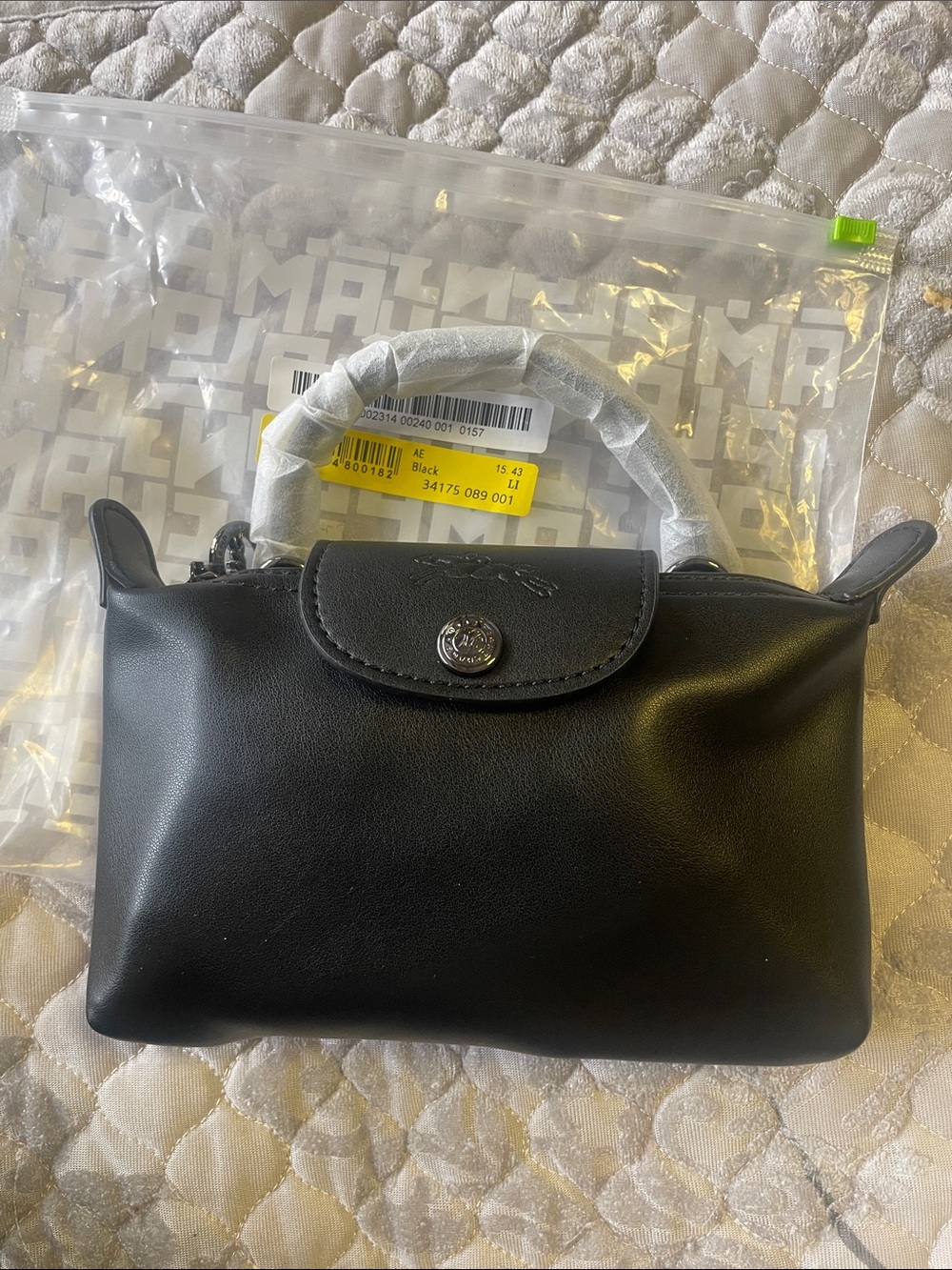 Longchamp Small Black Leather Mini Top-Handle Bag
